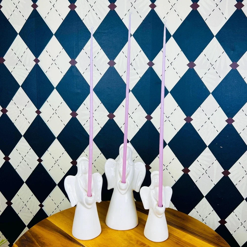 Angel Incense/ Candle Holders Set of 3 Ceramic White‎ Glazed Vintage